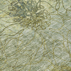 HomeRoots 8' Artichoke Green Round Floral Washable Area Rug - Durable, Stain-Resistant, Indoor/Outdoor Use 639685