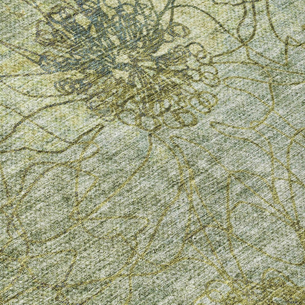HomeRoots 8' Artichoke Green Round Floral Washable Area Rug - Durable, Stain-Resistant, Indoor/Outdoor Use 639685