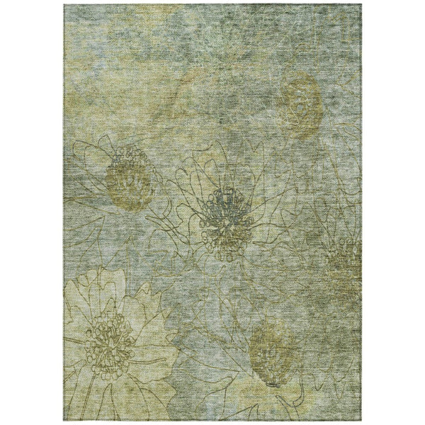 HomeRoots 8' X 10' Washable Artichoke Green Beige Floral Area Rug - Durable Indoor/Outdoor Charm for All Spaces 639686