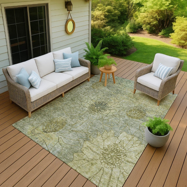 HomeRoots 8' X 10' Washable Artichoke Green Beige Floral Area Rug - Durable Indoor/Outdoor Charm for All Spaces 639686