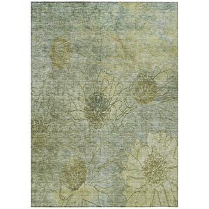 HomeRoots 8' X 10' Washable Artichoke Green Beige Floral Area Rug - Durable Indoor/Outdoor Charm for All Spaces 639686
