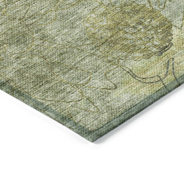 HomeRoots 8' X 10' Washable Artichoke Green Beige Floral Area Rug - Durable Indoor/Outdoor Charm for All Spaces 639686