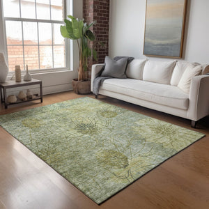 HomeRoots 8' X 10' Washable Artichoke Green Beige Floral Area Rug - Durable Indoor/Outdoor Charm for All Spaces 639686