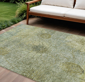 HomeRoots 9' X 12' Artichoke Green & Beige Floral Rug - Washable, Durable for Indoor & Outdoor High-Traffic Use 639687