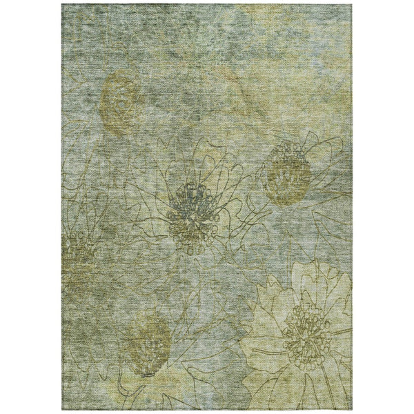 HomeRoots 9' X 12' Artichoke Green & Beige Floral Rug - Washable, Durable for Indoor & Outdoor High-Traffic Use 639687