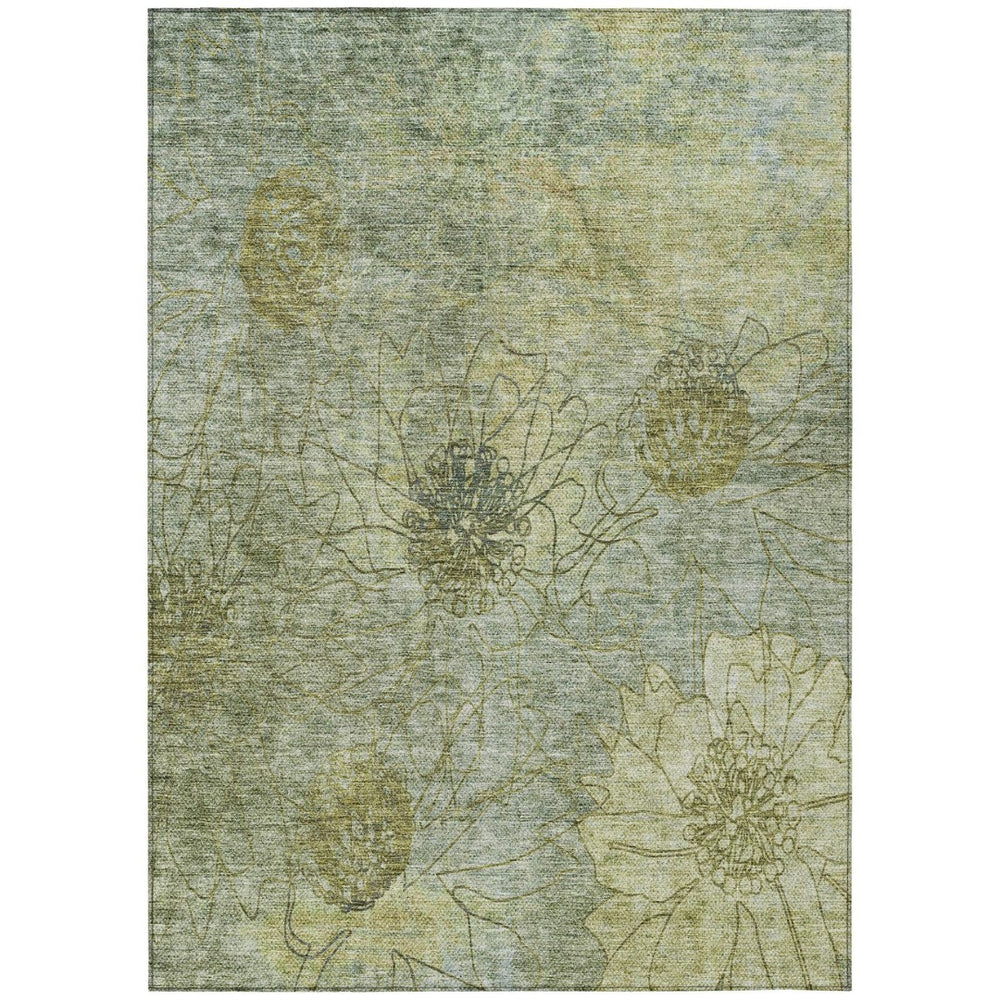 HomeRoots 10' Floral Indoor Outdoor Area Rug in Artichoke Green & Beige - Washable, Durable, Stylish Design 639688