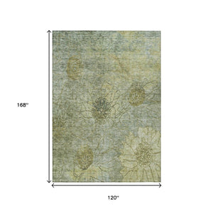 HomeRoots 10' Floral Indoor Outdoor Area Rug in Artichoke Green & Beige - Washable, Durable, Stylish Design 639688