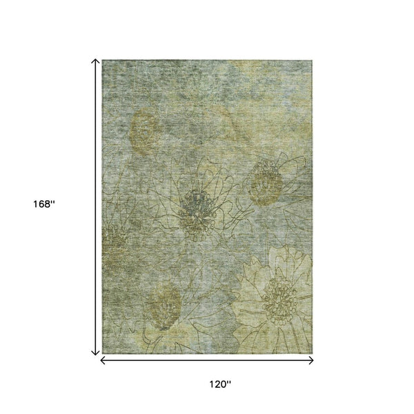 HomeRoots 10' Floral Indoor Outdoor Area Rug in Artichoke Green & Beige - Washable, Durable, Stylish Design 639688