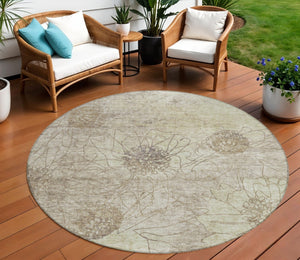 HomeRoots 8' Round Floral Washable Area Rug in Brown & Beige - Perfect for Indoor/Outdoor Elegance & Durability 639691