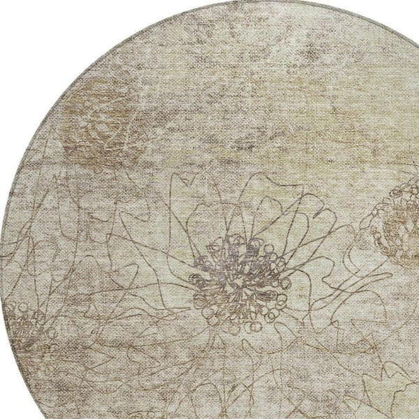 HomeRoots 8' Round Floral Washable Area Rug in Brown & Beige - Perfect for Indoor/Outdoor Elegance & Durability 639691