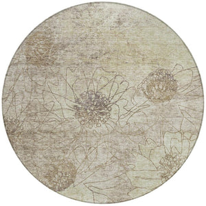 HomeRoots 8' Round Floral Washable Area Rug in Brown & Beige - Perfect for Indoor/Outdoor Elegance & Durability 639691