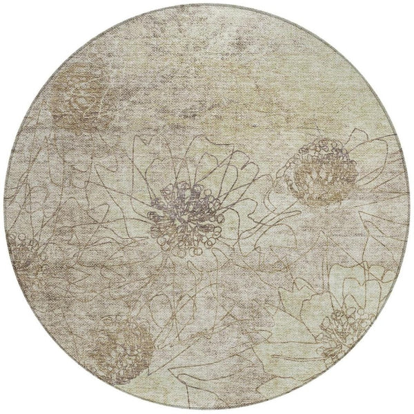 HomeRoots 8' Round Floral Washable Area Rug in Brown & Beige - Perfect for Indoor/Outdoor Elegance & Durability 639691