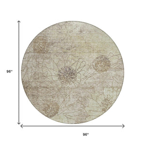 HomeRoots 8' Round Floral Washable Area Rug in Brown & Beige - Perfect for Indoor/Outdoor Elegance & Durability 639691