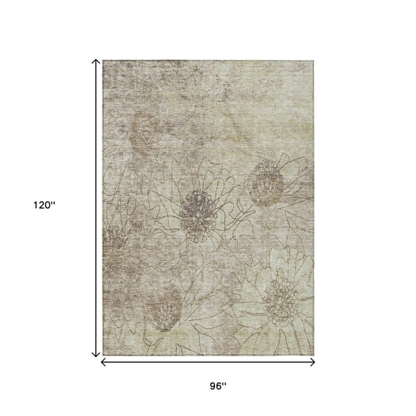 HomeRoots 8' X 10' Brown and Beige Floral Washable Area Rug - Durable, Stylish for Indoor & Outdoor Spaces! 639692