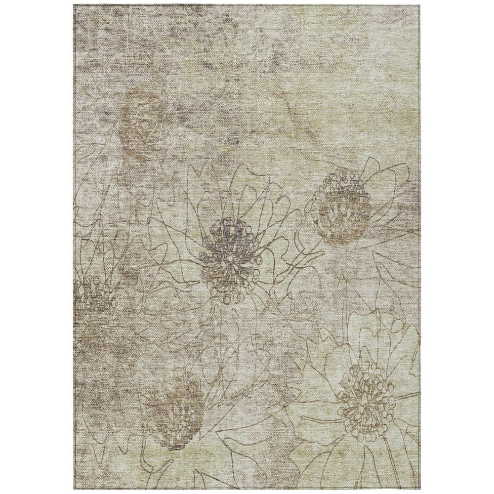 HomeRoots 8' X 10' Brown and Beige Floral Washable Area Rug - Durable, Stylish for Indoor & Outdoor Spaces! 639692