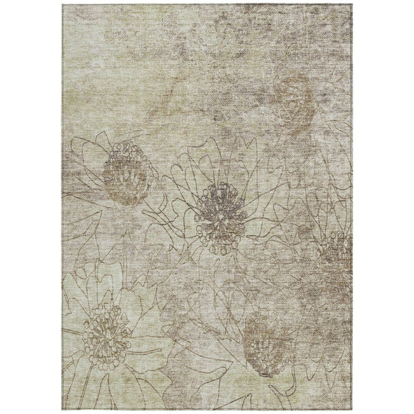 HomeRoots 8' X 10' Brown and Beige Floral Washable Area Rug - Durable, Stylish for Indoor & Outdoor Spaces! 639692