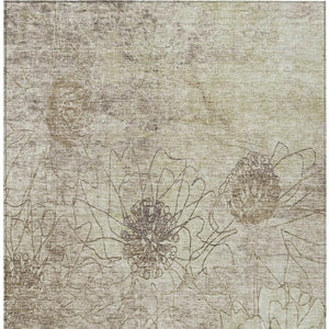 HomeRoots 9' X 12' Floral Area Rug - Durable Brown & Beige Design for Indoor/Outdoor Use, Machine Washable! 639693