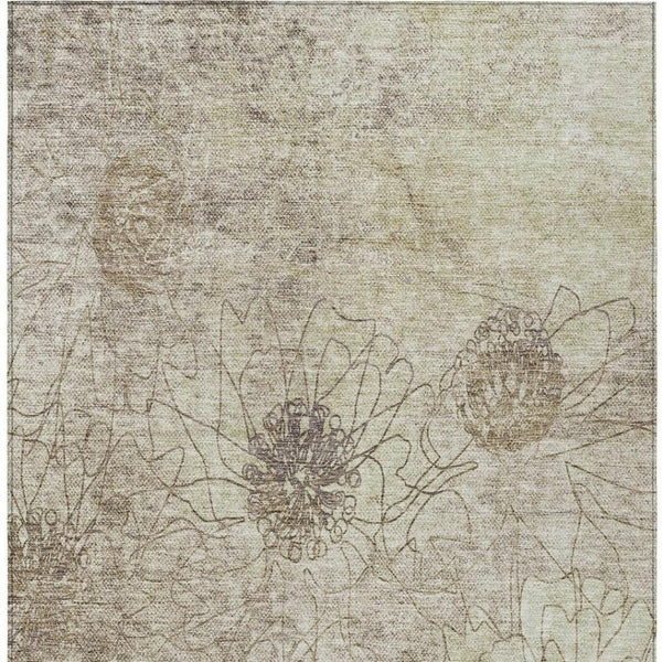 HomeRoots 9' X 12' Floral Area Rug - Durable Brown & Beige Design for Indoor/Outdoor Use, Machine Washable! 639693