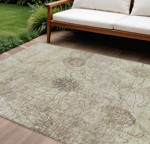 HomeRoots 9' X 12' Floral Area Rug - Durable Brown & Beige Design for Indoor/Outdoor Use, Machine Washable! 639693