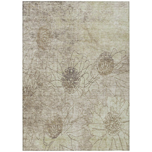 HomeRoots 9' X 12' Floral Area Rug - Durable Brown & Beige Design for Indoor/Outdoor Use, Machine Washable! 639693