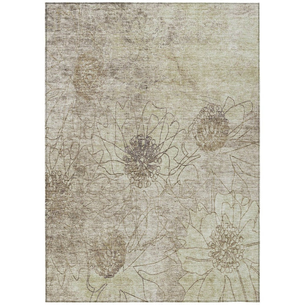 HomeRoots 9' X 12' Floral Area Rug - Durable Brown & Beige Design for Indoor/Outdoor Use, Machine Washable! 639693