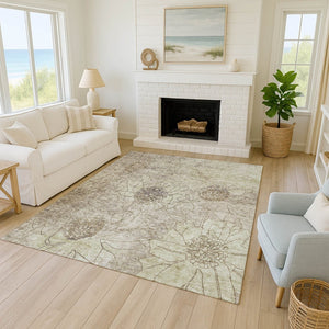 HomeRoots 9' X 12' Floral Area Rug - Durable Brown & Beige Design for Indoor/Outdoor Use, Machine Washable! 639693