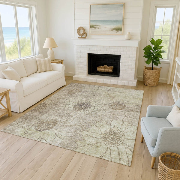 HomeRoots 9' X 12' Floral Area Rug - Durable Brown & Beige Design for Indoor/Outdoor Use, Machine Washable! 639693