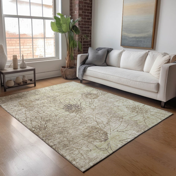 HomeRoots 9' X 12' Floral Area Rug - Durable Brown & Beige Design for Indoor/Outdoor Use, Machine Washable! 639693