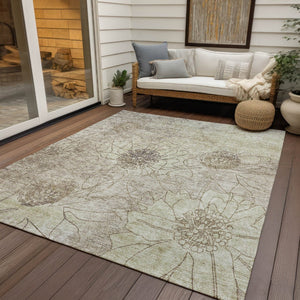 HomeRoots 9' X 12' Floral Area Rug - Durable Brown & Beige Design for Indoor/Outdoor Use, Machine Washable! 639693