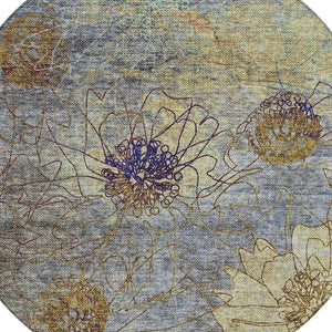 HomeRoots 8' Denim Blue and Gold Round Floral Rug - Stylish, Washable Area Rug for Indoor and Outdoor Spaces 639697