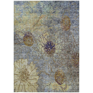 HomeRoots 8' X 10' Elegant Denim Blue & Gold Floral Area Rug - Durable, Washable for Indoor/Outdoor Use! 639698