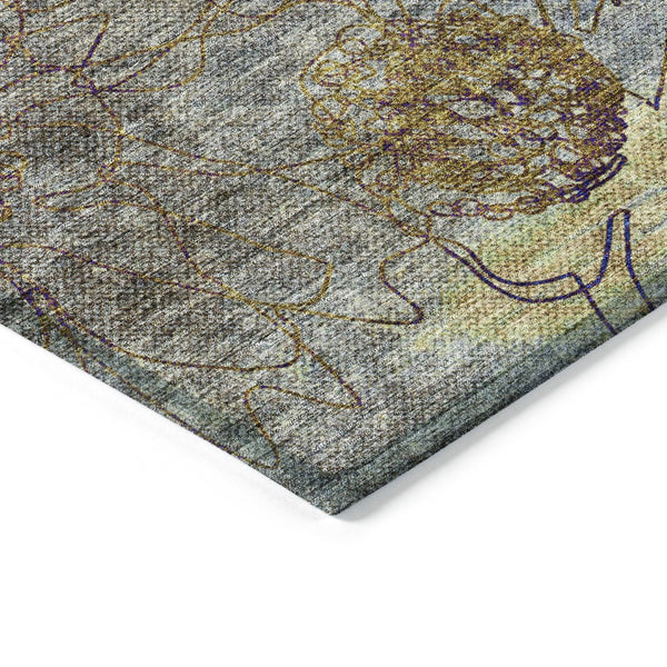 HomeRoots 8' X 10' Elegant Denim Blue & Gold Floral Area Rug - Durable, Washable for Indoor/Outdoor Use! 639698