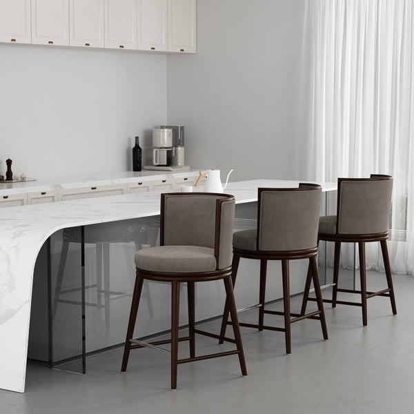 English Elm Evalyn Dove Textured Chenille Counter Stool With Durable Beech Wood Legs & Stainless Steel Footrest B365P398045