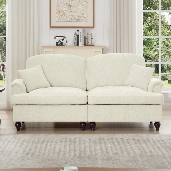 English Elm Elegant Mid Century Chenille Two-Seater Sofa With Flared Arms, Ruffled Skirts & Spindle Legs W3041S00230