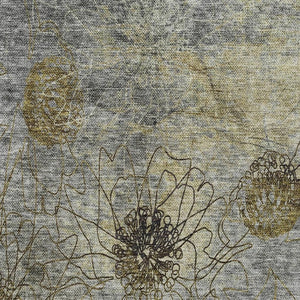 HomeRoots 5' Granite Gray and Gold Floral Washable Area Rug - Durable, Elegant Design for Indoor & Outdoor Use 639702