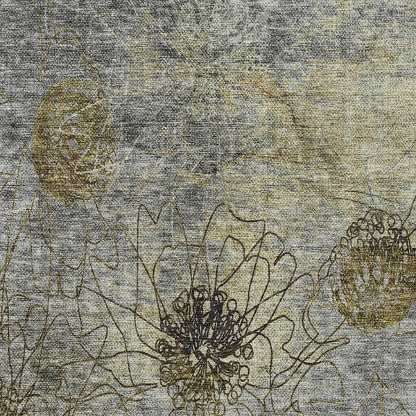 HomeRoots 5' Granite Gray and Gold Floral Washable Area Rug - Durable, Elegant Design for Indoor & Outdoor Use 639702