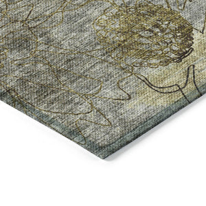HomeRoots 5' Granite Gray and Gold Floral Washable Area Rug - Durable, Elegant Design for Indoor & Outdoor Use 639702