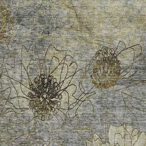 HomeRoots 5' Granite Gray and Gold Floral Washable Area Rug - Durable, Elegant Design for Indoor & Outdoor Use 639702