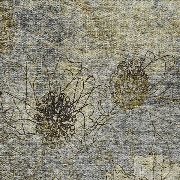 HomeRoots 5' Granite Gray and Gold Floral Washable Area Rug - Durable, Elegant Design for Indoor & Outdoor Use 639702