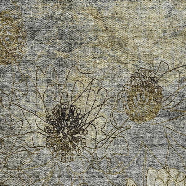 HomeRoots 8' X 10' Elegant Granite Gray and Gold Floral Area Rug – Washable, Durable, Perfect for Indoor/Outdoor Use 639704