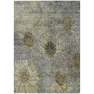 HomeRoots 9' X 12' Granite Gray and Gold Floral Area Rug - Durable, Washable, Indoor/Outdoor for High-Traffic Areas 639705
