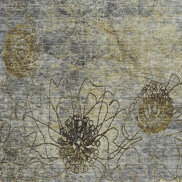 HomeRoots 10' Granite Gray and Gold Floral Area Rug - Washable, Durable, Indoor/Outdoor, Perfect for High-Traffic Spaces 639706