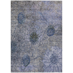 HomeRoots 5' Gray and Lavender Floral Washable Area Rug - Durable, Stylish, Perfect for Indoor & Outdoor Use! 639708