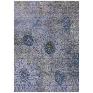 HomeRoots 5' Gray and Lavender Floral Washable Area Rug - Durable, Stylish, Perfect for Indoor & Outdoor Use! 639708
