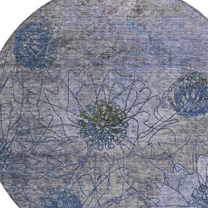 HomeRoots 8' Gray and Lavender Round Floral Rug - Stylish, Washable Area Rug for Indoor & Outdoor Spaces 639709