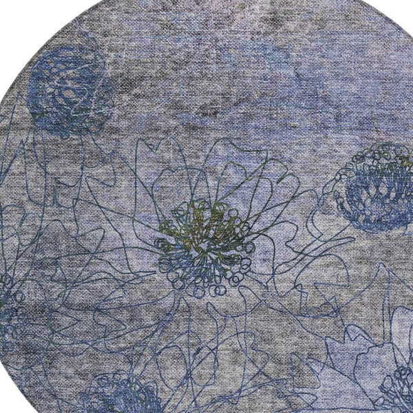HomeRoots 8' Gray and Lavender Round Floral Rug - Stylish, Washable Area Rug for Indoor & Outdoor Spaces 639709