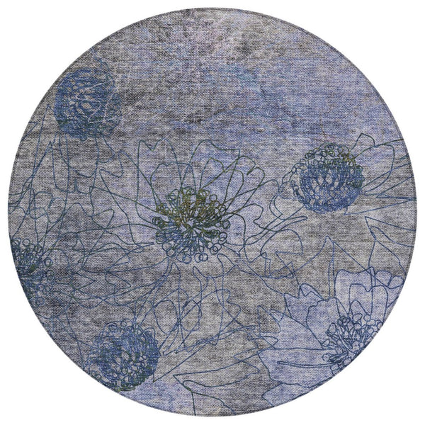 HomeRoots 8' Gray and Lavender Round Floral Rug - Stylish, Washable Area Rug for Indoor & Outdoor Spaces 639709