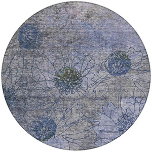 HomeRoots 8' Gray and Lavender Round Floral Rug - Stylish, Washable Area Rug for Indoor & Outdoor Spaces 639709