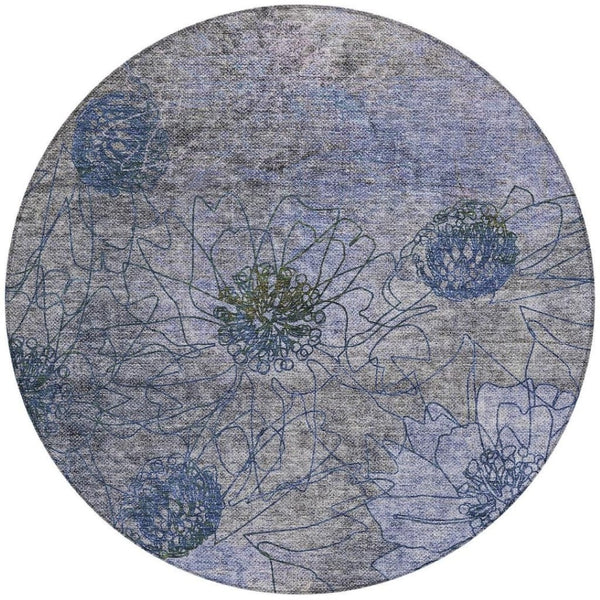 HomeRoots 8' Gray and Lavender Round Floral Rug - Stylish, Washable Area Rug for Indoor & Outdoor Spaces 639709