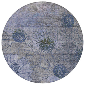 HomeRoots 8' Gray and Lavender Round Floral Rug - Stylish, Washable Area Rug for Indoor & Outdoor Spaces 639709